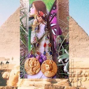 NEW Egyptian handmade earrings, Isis Cat swarovski czech glass earrings